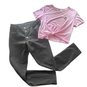 Collection of H&M pink T-shirt size M and size 30 skinny jeans
